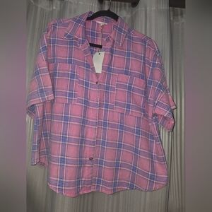 Easel Pink and Blue Checkered Blouse